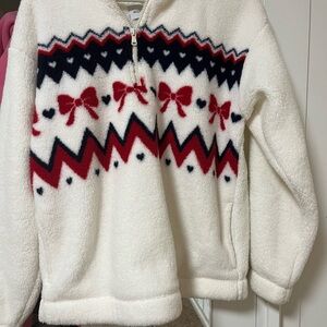 Gilly Hicks White Fleece Jacket with Red and Blue Patterns